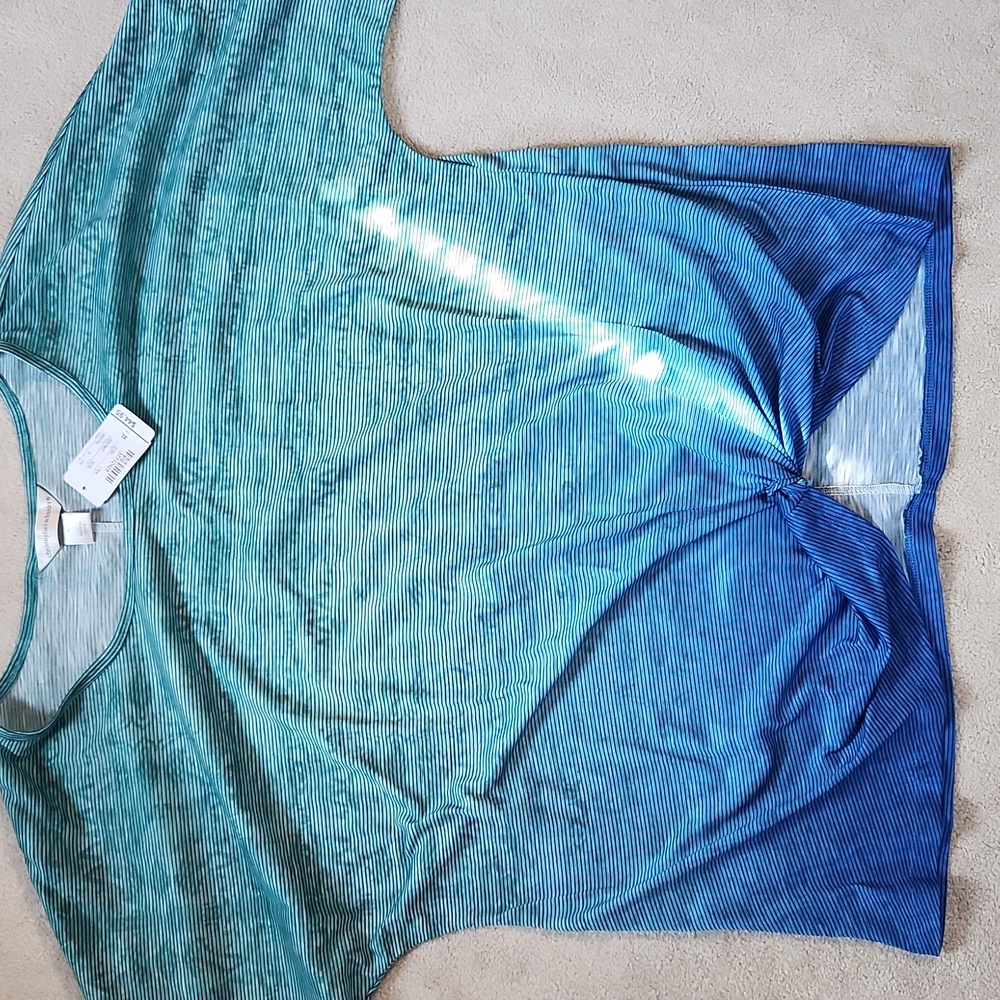 Christopher and Banks Blouse Black Stripe Starts Green and ends blue XL